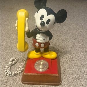 Mickey Mouse Rotary Phone with Yellow Handset Vintage